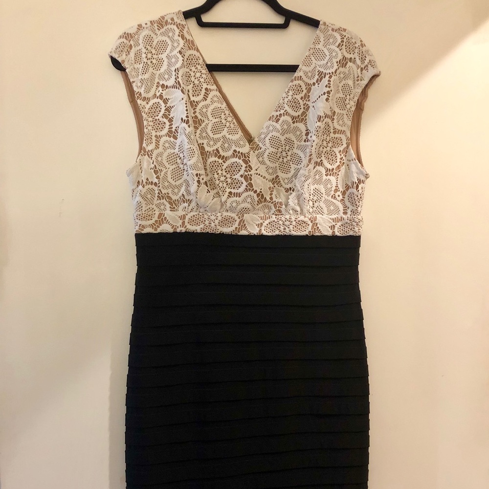Black and white lace sheath dress